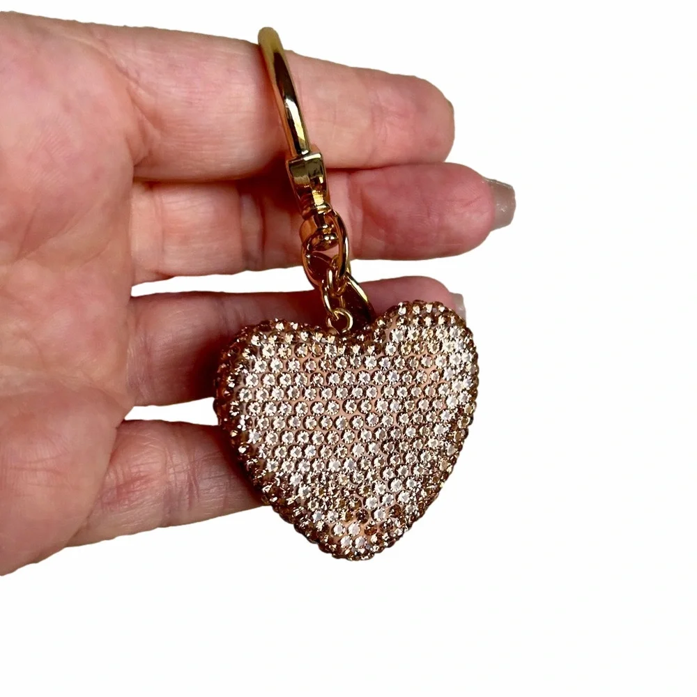 Sparkling Gold Heart Keychain with Rhinestones